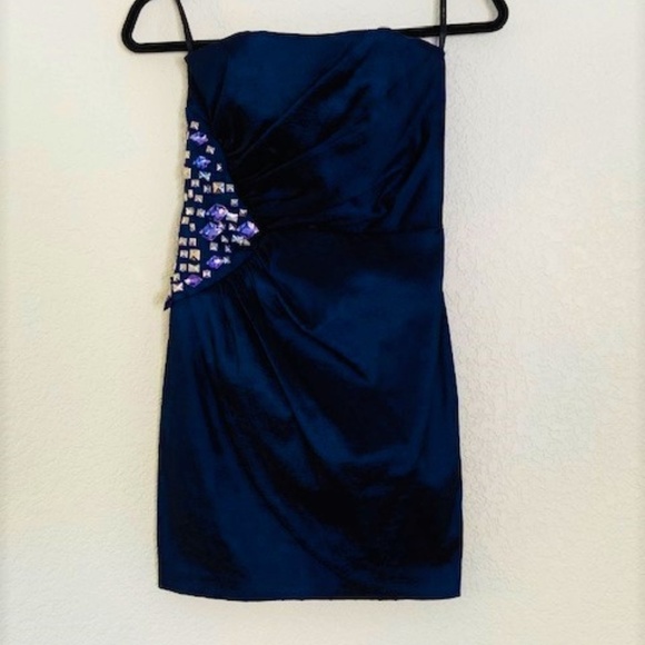 🍍Jessica McClintock Royal Blue Strapless Dress 4P - Picture 1 of 6